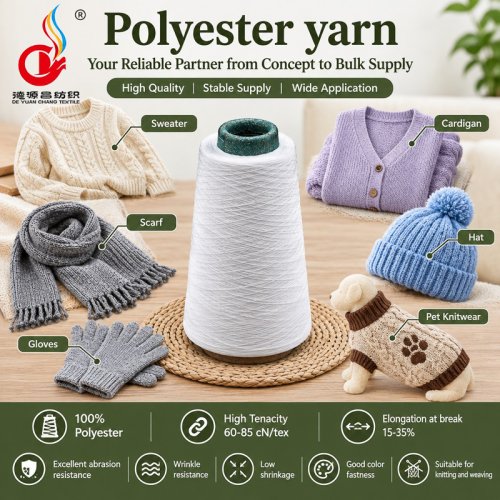 Deyuanchang Spun Yarn 300D/96F 200D/96F 150D/48F 100D/144F 100% Polyester Eco-Friendly Anti-Pilling Embroidery Use Raw White