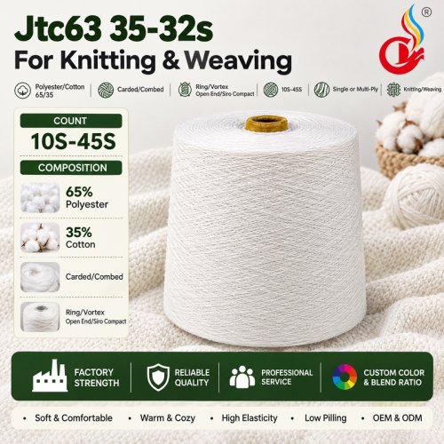 Wholesale Ne 20S/2 Optical White Yarn T/C 65/35 Polyester Cotton Blended Yarn Open-end Regenerated Yarn for Knitting and Weaving